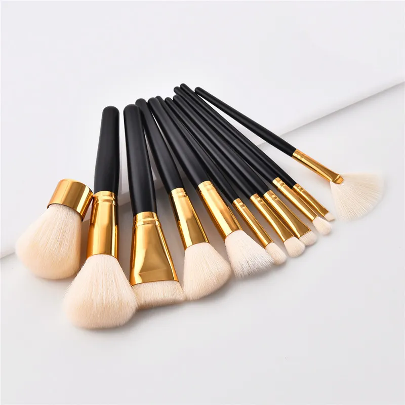 11 pezzi / set pennelli trucco classico nero / dorato set fondotinta evidenziatore ombretto blush correttore make up pennello manico in legno strumento cosmetico