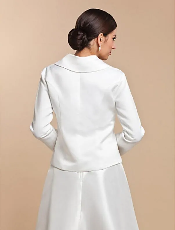 New Custom Made Vintage Long Sleeve Satin Party Evening Casual Clasp Wedding Wraps Coats / Jackets