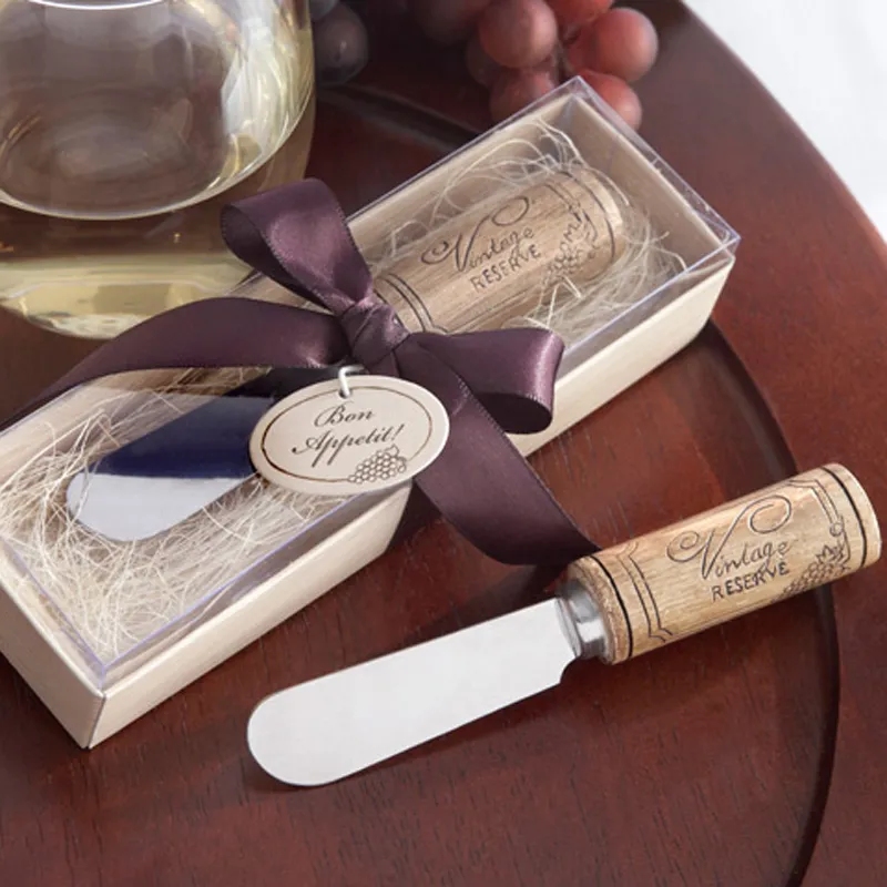 Stainless Steel Spreader with Wine Cork Handle Butter Knife Wedding Favors and Gifts Baby Shower Favors with Box LZ1863