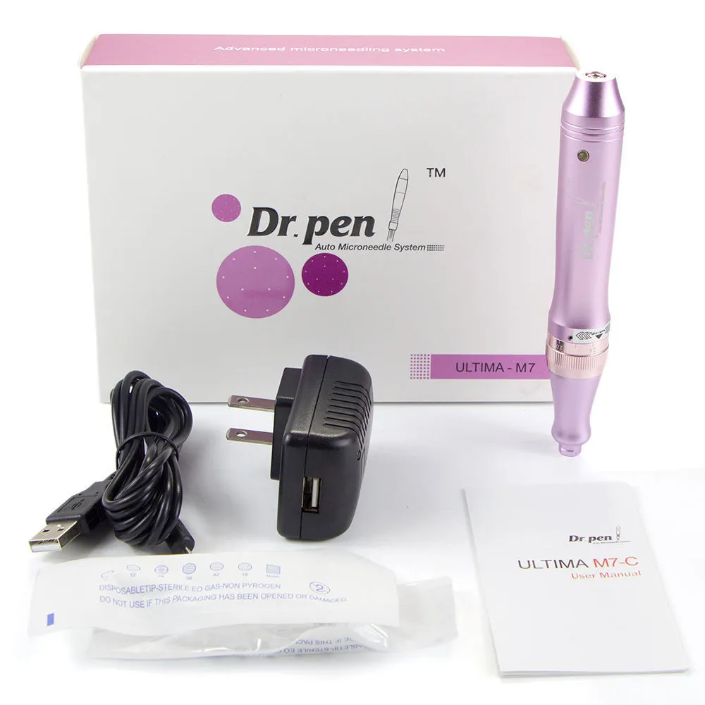 M7-C Dr Pen + 10 Stück 12 Nadelkartuschen, automatisches Mikronadelsystem, Anti-Aging, verstellbare Nadeln, Längen 0,25 mm–2,5 mm, DermaPen