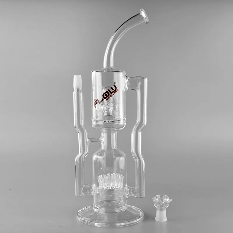 JM Flow glass water pipe double filtration recycler sprinkler percolator oil rig Glass bongs with 18 inches 18mm male joint