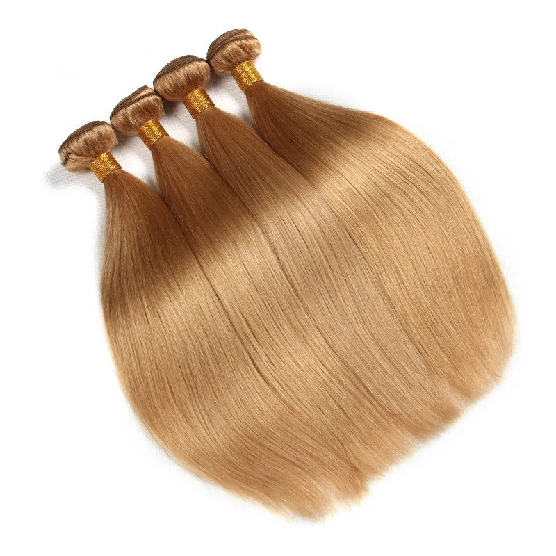 Шелковистая прямая индийская медовая блондинка человеческие волосы с верхним закрытием #27 Клубничная блондинка 4х4 закрытие кружева с девственными волосами.