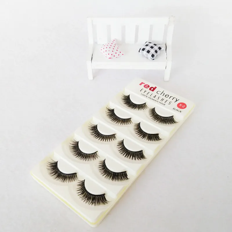 Cereja vermelha 5 pares cílios falsos 18 estilos Black Cross Messy Natural Long grossa Falsa Lashes de beleza Maquiagem de alta qualidade2695159