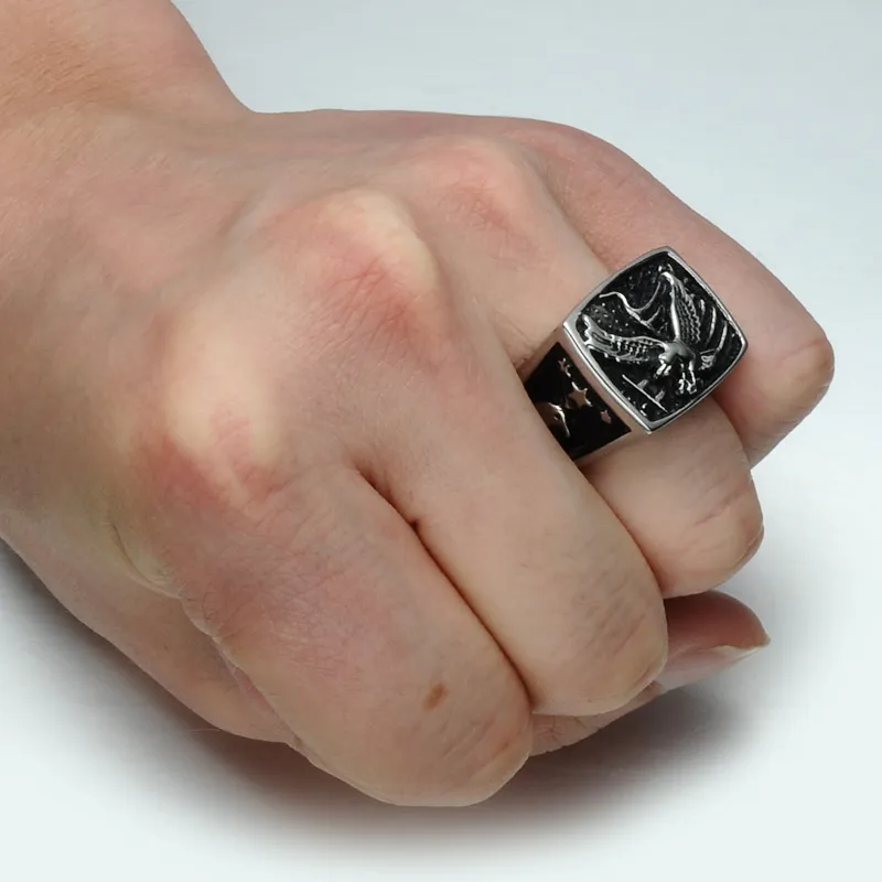 Mens Stainless Steel Eagle Ring - Hiphop Biker Punk Hawk