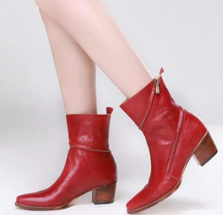 Stivali rossi sales in pelle