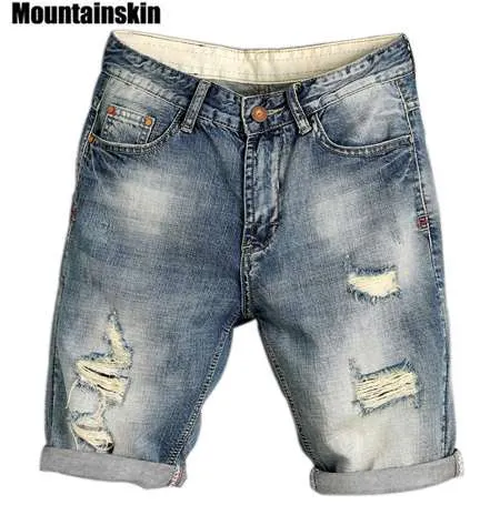 Bergskinn sommar män jogger rippade denim shorts hål pop streetwear man jeans tunna mode manliga jeans sa169