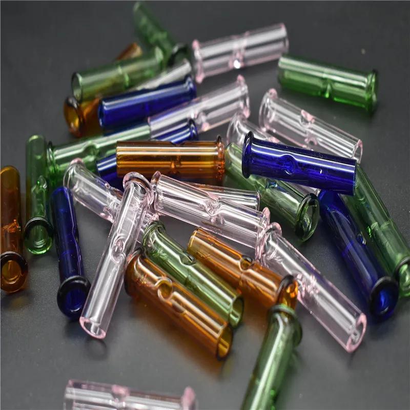 Smoke Glass Reusable Filter Tips For Tobacco Dry Herb Rolling Papers 45mm Length Cigarette Glass MouthTips Flat/Round Head mixed color