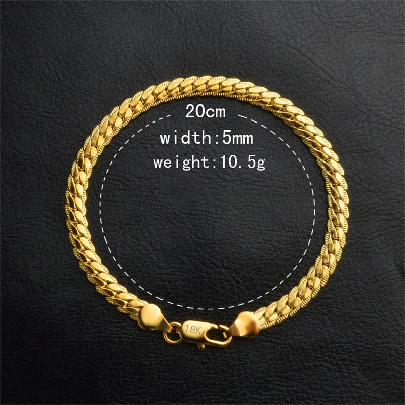 YHAMNI Men&Women Gold Bracelets With 18KStamp New Trendy Pure Gold Color 5MM Wide Unique Snake Chain Bracelet Luxury Jewelry YS242