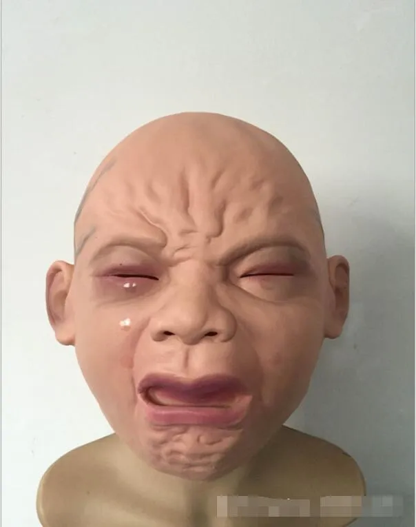 Realistic Crying Baby Mask Full Head Crying Face Mask Wigs Halloween