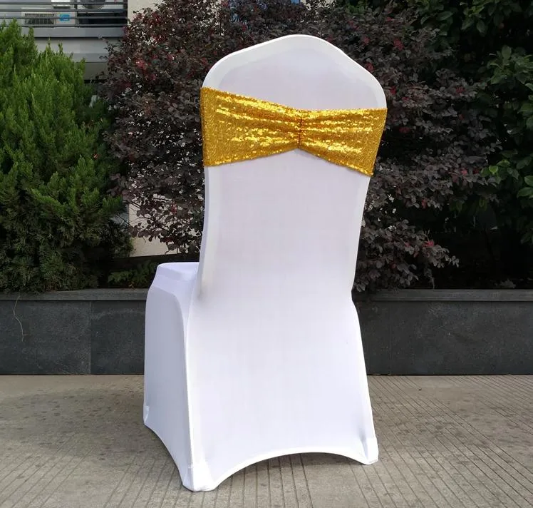 Sequin Organza Chair Covers Sashes Band Wedding Tie Backs Props Bowknot Chairs Sash Buckles Cover Back Hostel Trim Gold Silver SN1311