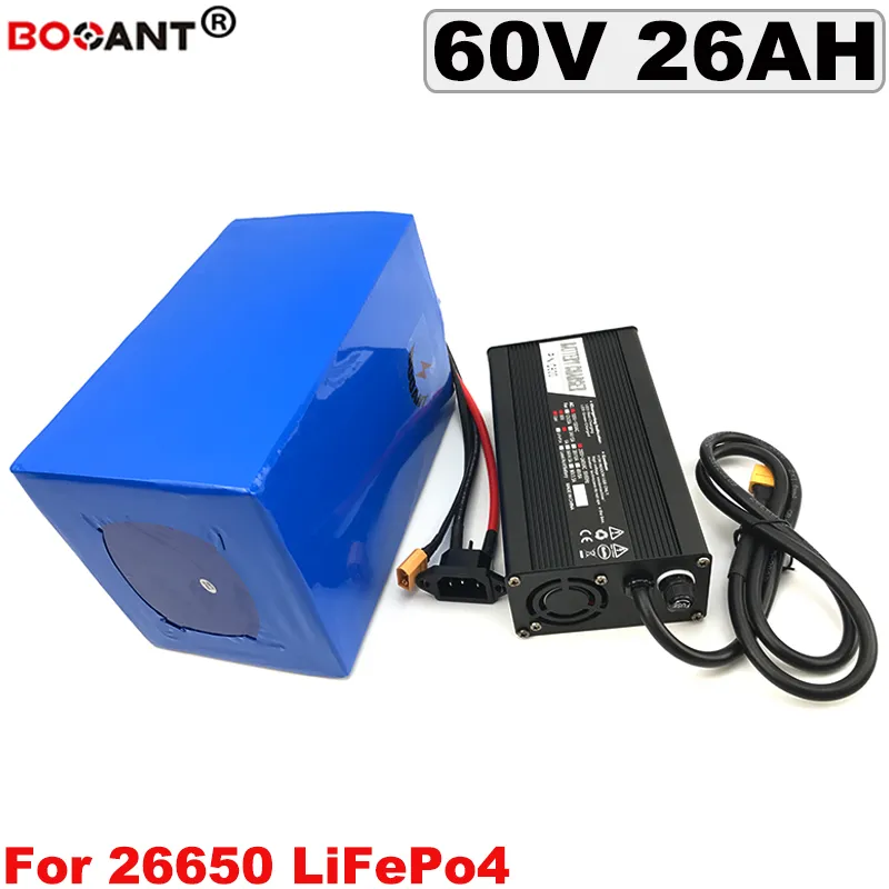 60V LIFEPO4 بطارية ليثيوم 3.2V 19S 26650 بطارية حزمة 26AH دراجة قابلة للشحن البطارية الكهربائية 60V 1500W 2000W شحن مجاني