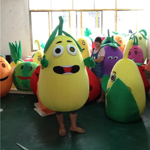 2018 Sconto vendita fabbrica formato adulto frutta pera anguria costume della mascotte di Natale di Halloween del fumetto di frutta vestito da carnevale