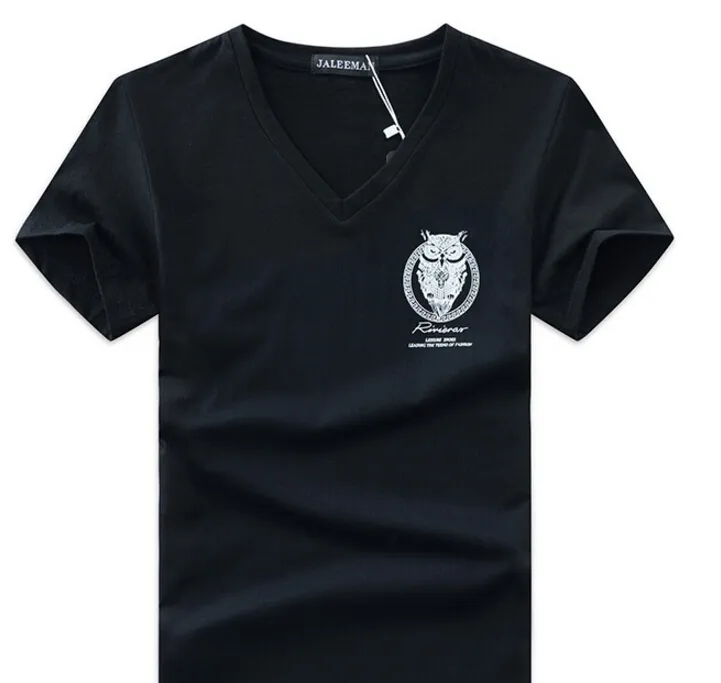 Мужские футболки ночной печатной футболкой мода летнее V-образным вырезом футболка повседневная короткая рукава стройная подходящая футболка