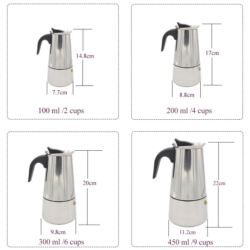 صانع القهوة بيع 2/4/6/9 أكواب الفولاذ المقاوم للصدأ موكا Espre sso Latte Percolator موقد الأعلى صانع القهوة وعاء