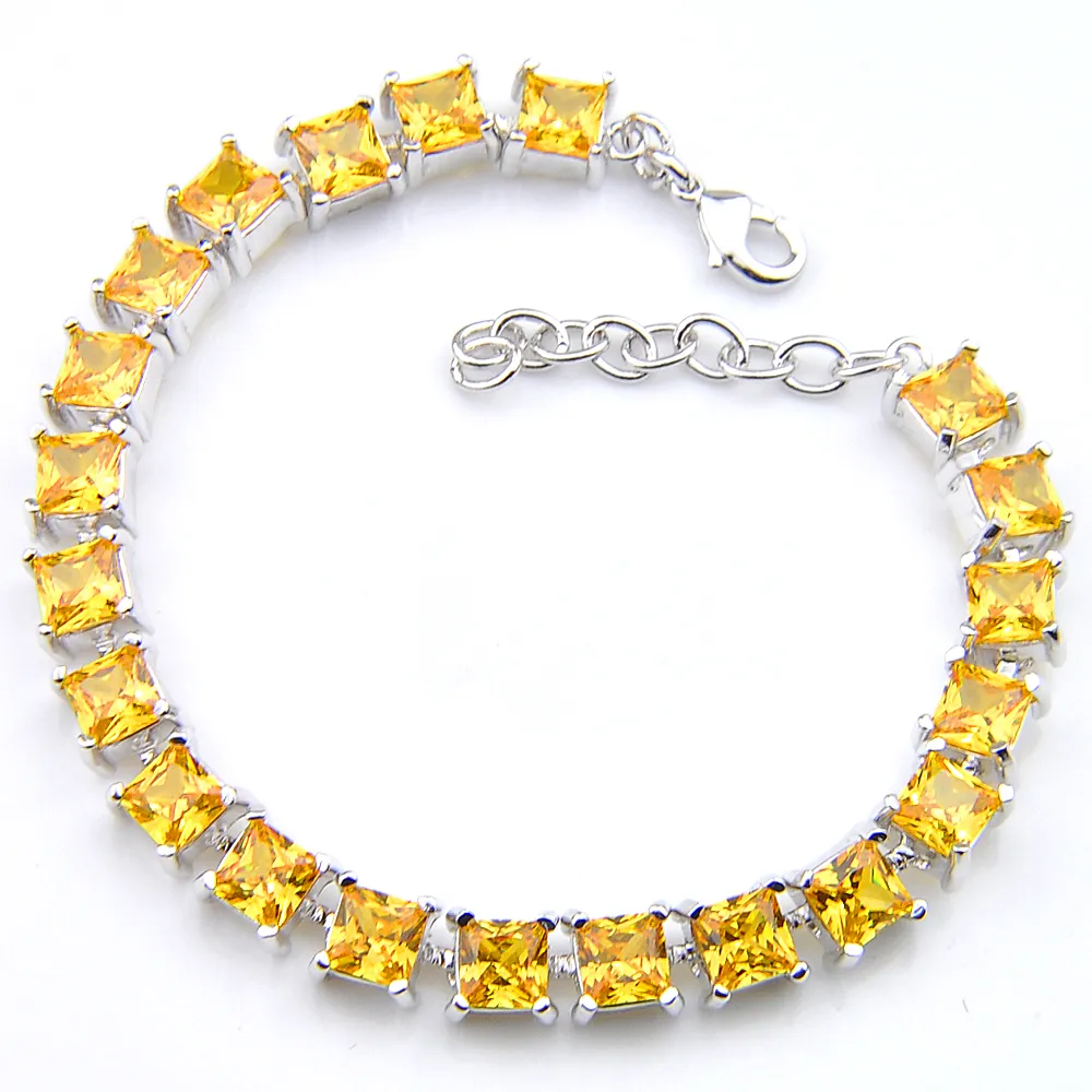 Nouvelle mode meilleur cadeau dames Citrine Bracelets 925 argent plaqué carré jaune Zircon pour Womon Tennis bracelet Bracelets livraison gratuite