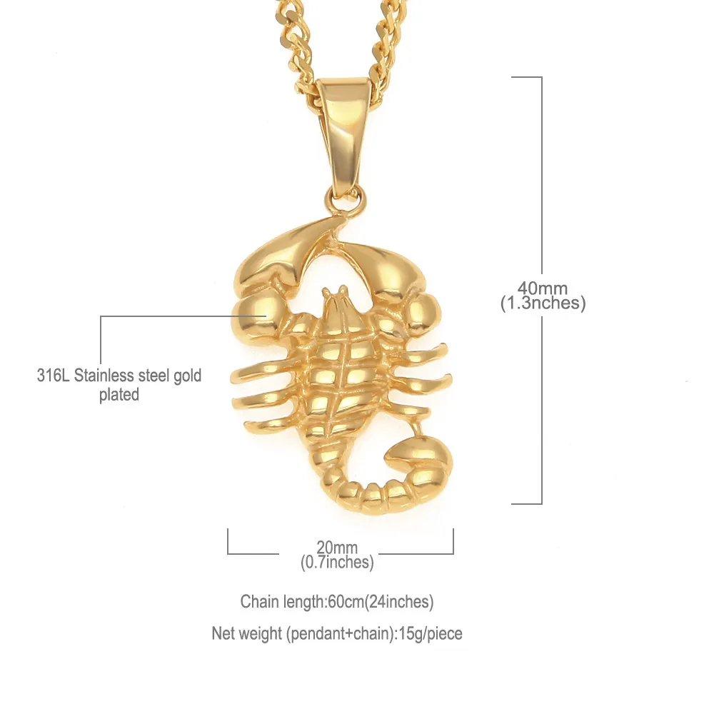 Hommes nouveau acier inoxydable scorpion pendentifs colliers couleur or Animal pendentif collier mode Hip hop bijoux 269o