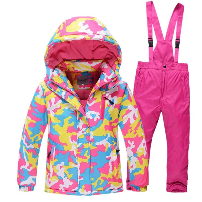-30 Outdoor-Skianzug für Kinder, Gilr/Boy, Snowboard-Anzug, warme, wasserdichte Winterjacke + Hose, geeignet für 4–14 Jahre