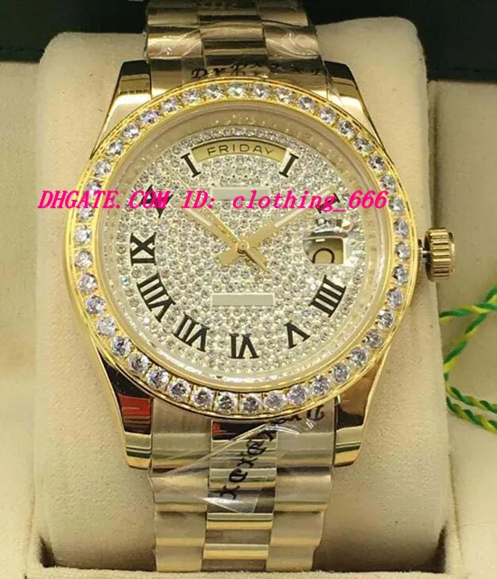 Montre de luxe femme 2 style or jaune 18 carats cadran diamant 41 mm lunette diamant automatique mode montre homme montre-bracelet