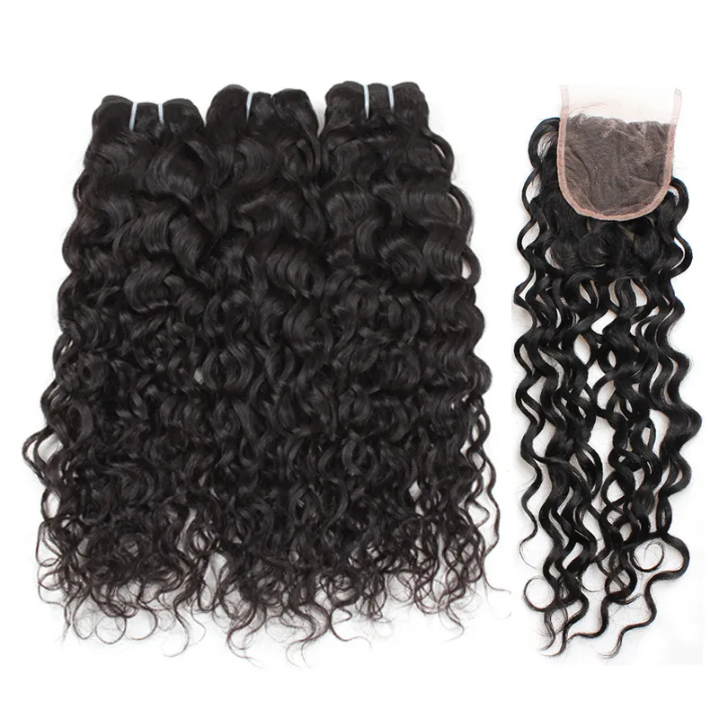 Factory Cheap 8A Unprocessed Brazilian Virgin Hair 3 Bundles with 44 Lace Closure Straight Hair Body Loose Deep Curly Water36513461862482