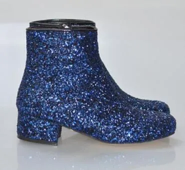 2018 Meistverkaufte Neueste Herbst Shinny Stiefel Glitzernde Knöchel Hohe Qualität Stiefel Sparkly Leder Frau Flache Stiefel T-Bühne Tanzschuhe