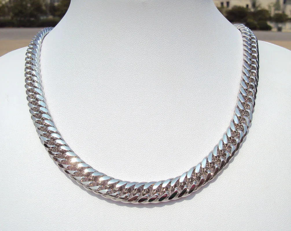 Men s 24K White Gold Plated Thick Miami Cuban Link Chain Necklace Free Shipping