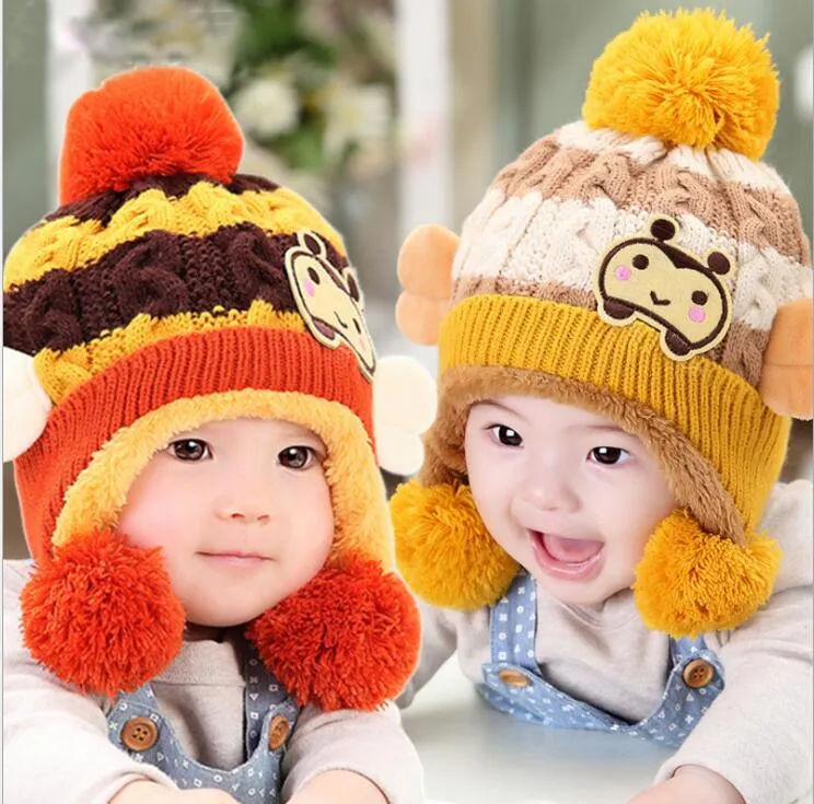 Sevimli Bebek Toddler Erkek Kız Çocuklar Sıcak Şapkalar Kulakflap Beanie Karikatür Kintted Kap Kış Bebek Şapkalar Çocuklar Fotoğraf Sahne Toptan