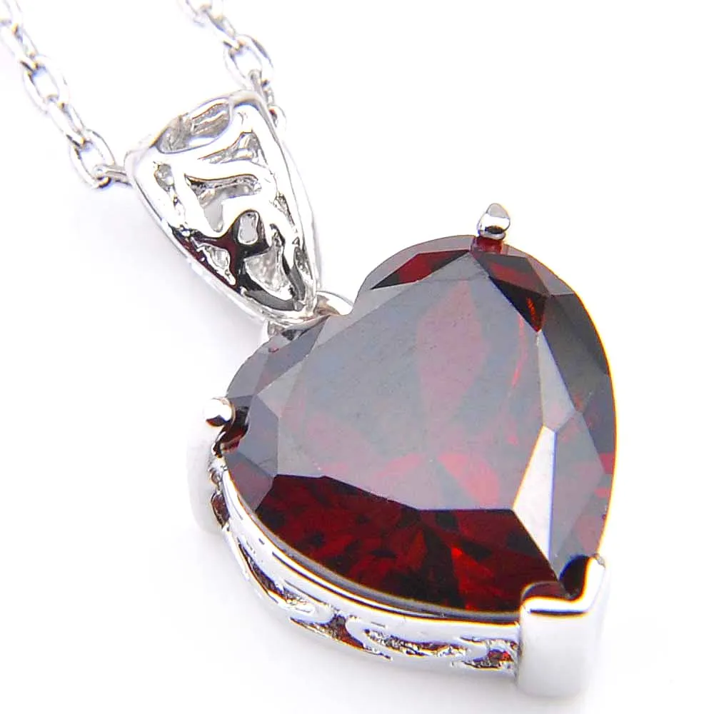 10 Unids Luckyshine Excelente Brillo Corazón Fuego Suizo Rojo Kunzite Cubic Zirconia Piedra Preciosa Colgantes de Plata Collares para Fiesta de Boda de Vacaciones