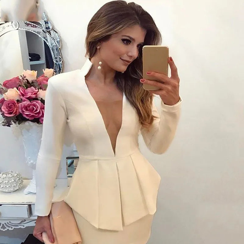 Save Big on Bulk Deep V Bodycon Dresses Sexy Deep V Office Blazer Women  Dress 2018 Spring Summer Elegant Formal Stretch White Dress Work Bodycon