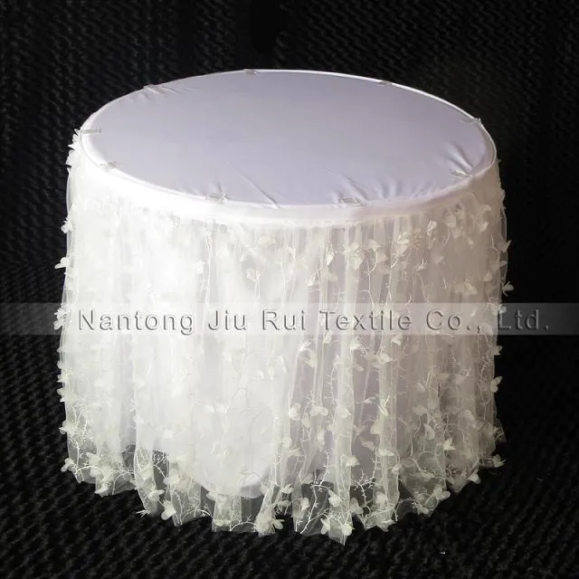 2 couches fantaisie fée 3D Floral Table Jupe 3D brodé Table Skirtting pour la décoration de table de gâteau de mariage
