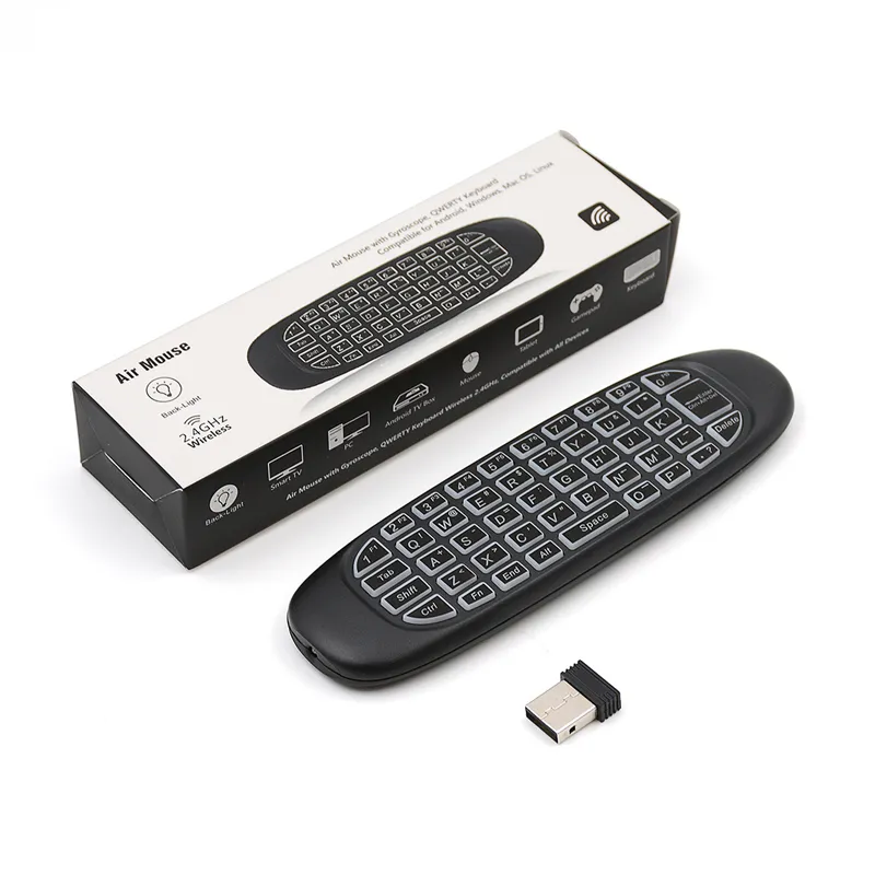 C120 Backlight Fly Air Mouse 24GHz Wireless Keyboard 6Axis Gyroscope Game Handgrip Remote Control for Android TV BOX Backlit2872274