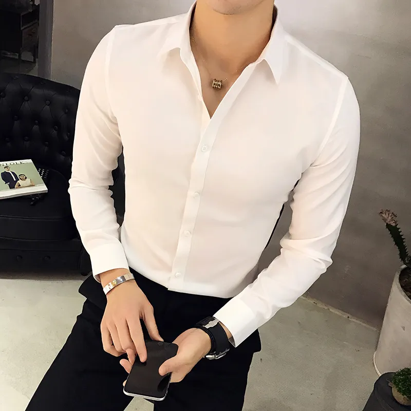 Camiseta de manga larga Oxford sólida para hombre, camisa de ocio