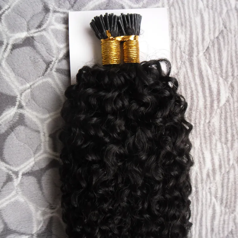 Natural Color I Tip Hair extensions 10gs 100g Brazilian Kinky Curly Keratin Stick Tip Hair Extensions8154556