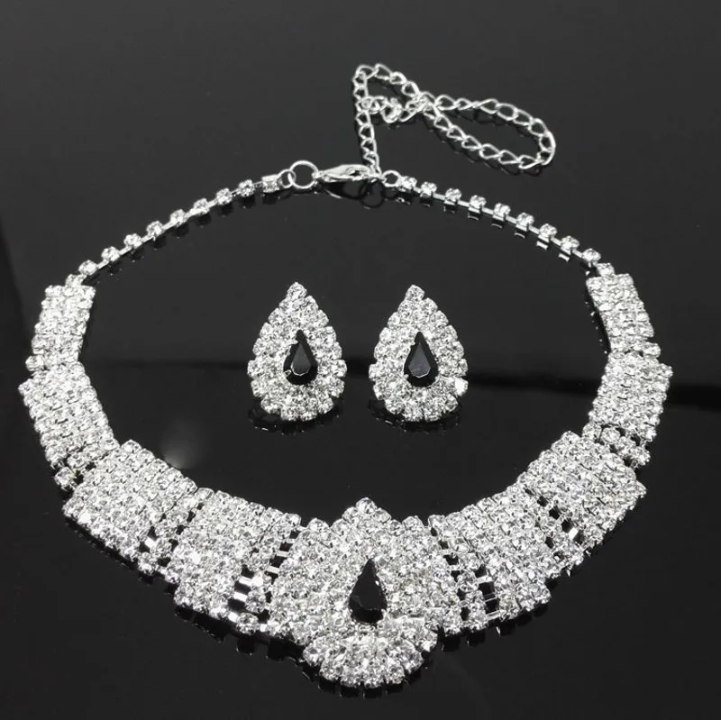 amandabridal cheap silver crystal diamond bridal jewelry sets earrings with necklace for wedding accessories3448852