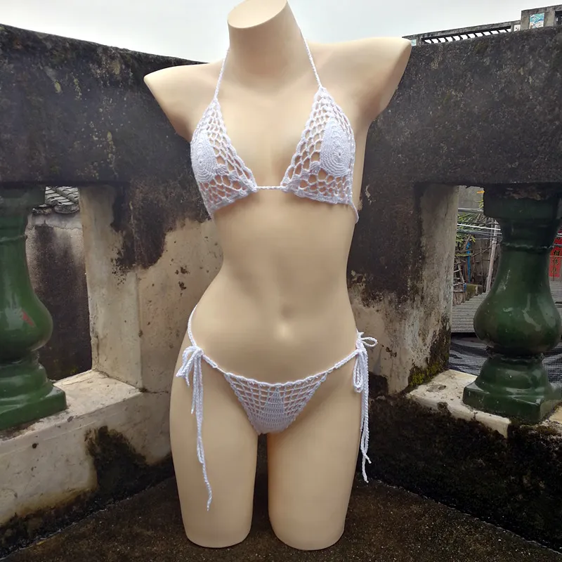 Custom made El tığ mikro bikini tanga G dize Su damlacıkları plaj mikro mayo Seksi Arsız bikini seti