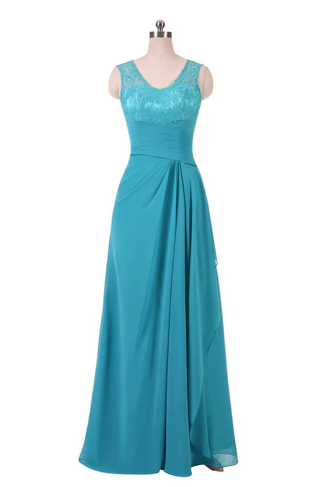 Turquoise longue robes de soirée bon marché 2018 en dentelle top plissée formelle robe de bal robes de fête plus taille