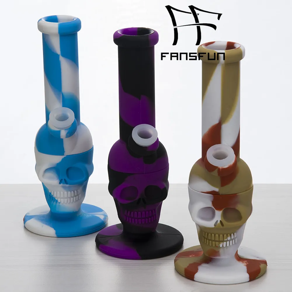 8.3 Pulgadas Mini Calavera Silicona Pipa de agua Humo Tabaco Plataformas de mano Con Silicona Abajo Tallo Tazón de vidrio Color Hookah Bong