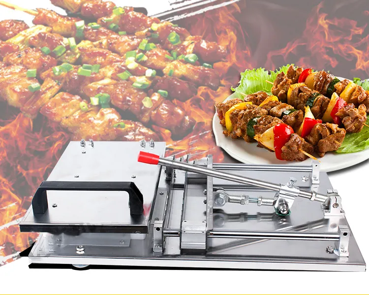 2018 New Free Shippinghigh quality Manual type meat skewer machine ,eight satay skewer machine,stainless steel plate 3mm,very strong