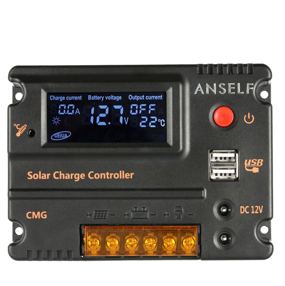 Freeshipping tela LCD 20A painel controlador de carga solar regulador de bateria interruptor automático proteção contra sobrecarga compensação de temperatura 12V / 24V