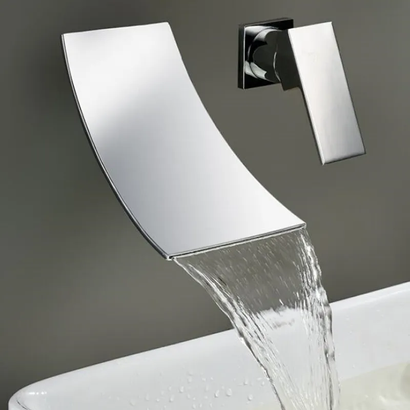 Montado Na Parede Cachoeira Torneira Do Banheiro Chrome Latão Bico Vanity Sink Mixer Tap