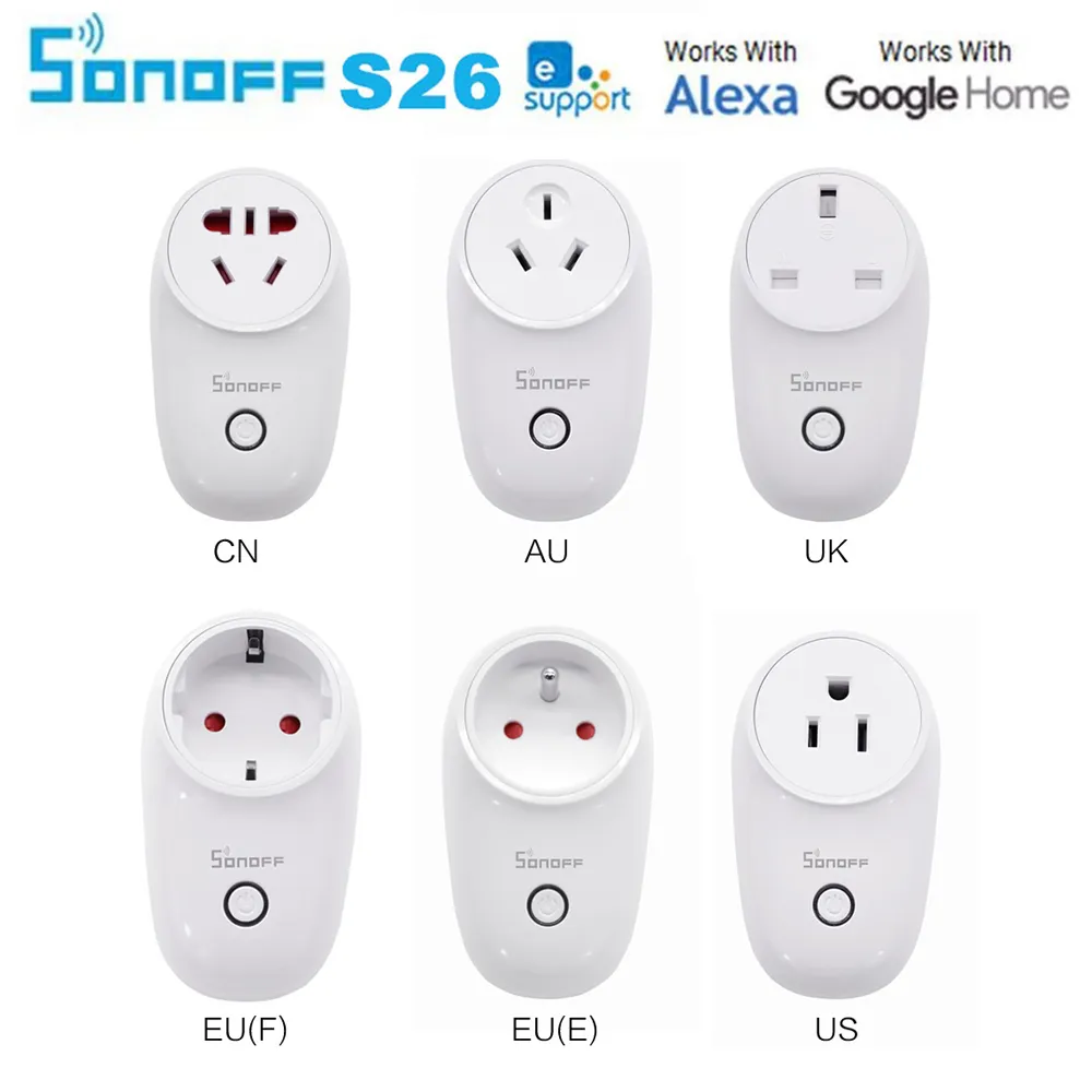 Sonoff S26 WifiスマートソケットUS / UK / CN / AU / EUワイヤプラグパワーソケットスマートホームスイッチAlexa Google Assistant IFTTT
