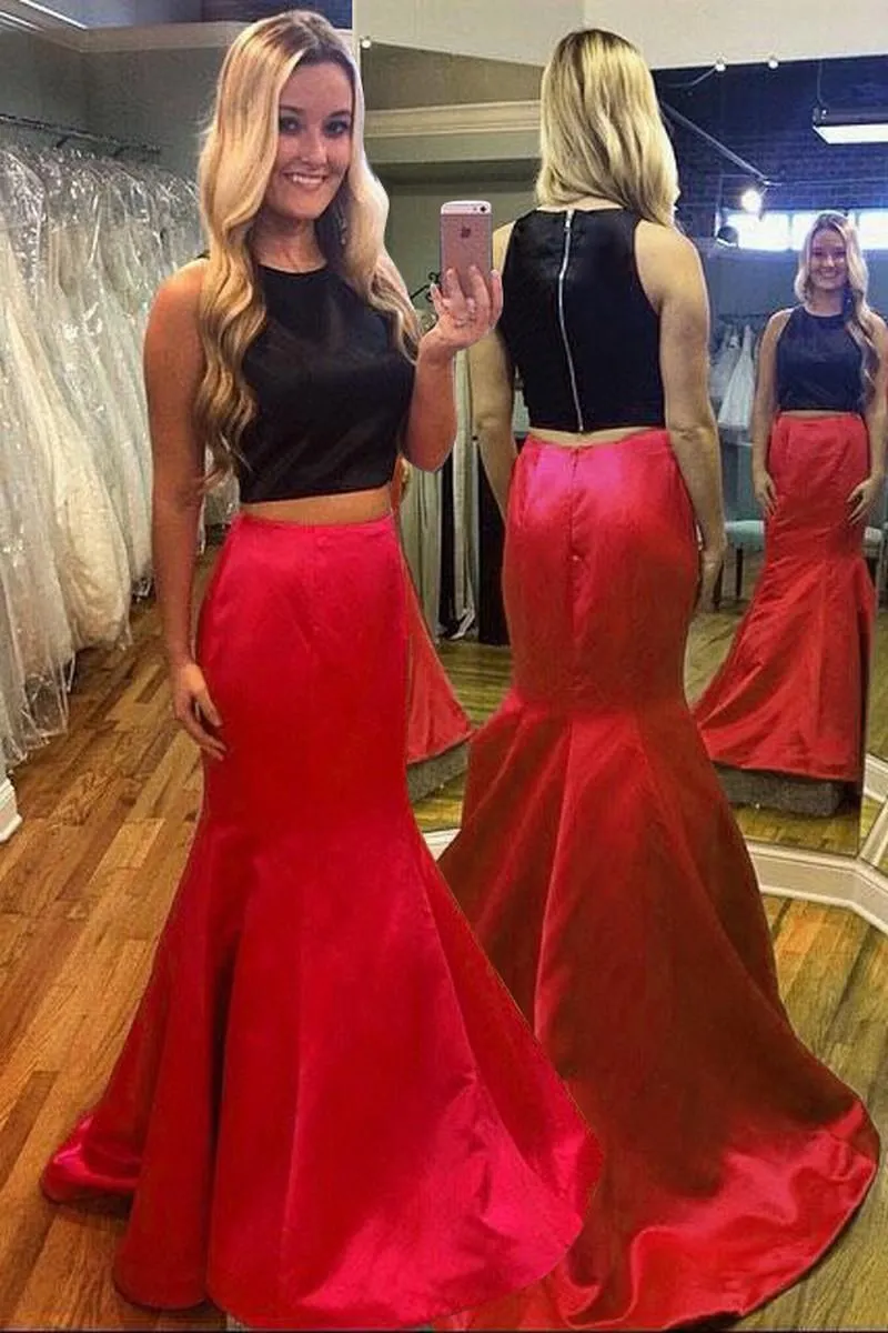 Red and black two piece best sale dress