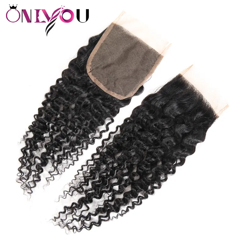 Nieuwe Collectie Maleisische Virgin Remy Haar Weave 4 Diepe Krullend Bundels met Sluiting Maleisische Diepe Golf Zijde Basis Sluiting Curl Hair Extensions