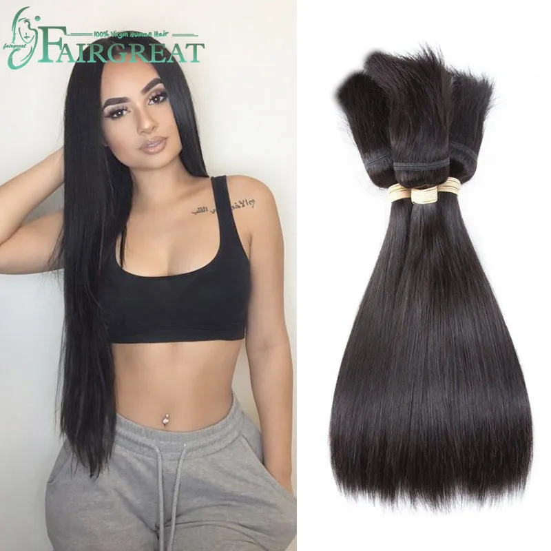 FairGreat Braid en paquetes Sin procesar Brasileño Virginal Pelo recto 3 Paquetes No Pegamento Sin Hilo Braid en Extensiones Virgin Human Hair