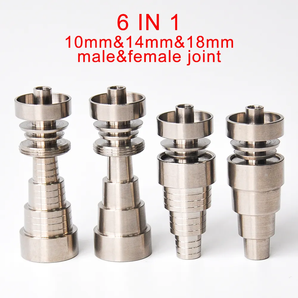 Universal Domeless 6in1 Titanium Nails 10mm 14mm 18mm Joint för manliga och kvinnliga domlösa nagel riggar rökningstillbehör