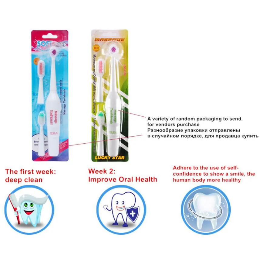 Hot 3 cabeças escova de dentes elétrica tipo rotativo cabeças de escova a pilhas Teethbrush venda quente dentes branqueamento para adultos crianças