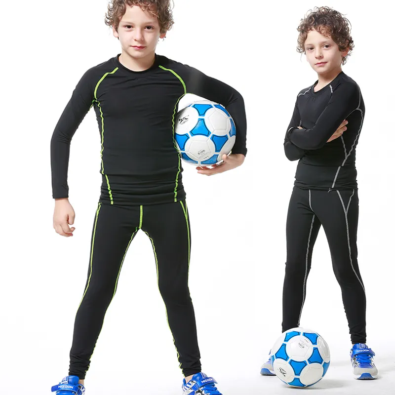 Çocuklar Setler Sıkıştırma Base Katmanı Spor Giyim Futbol Basketbol Pantolon Uzun Kollu Gömlekler Taytlar Spor Tayt Fitness