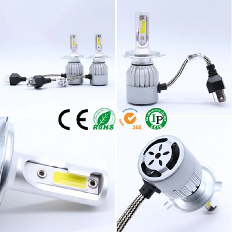 Edison2011 Car Light светодиод C6 Car Furights H1 H3 H4 H7 9006 COB Авто передняя туманная лампочка 7200LM 9V36V 6000K Фары1590516