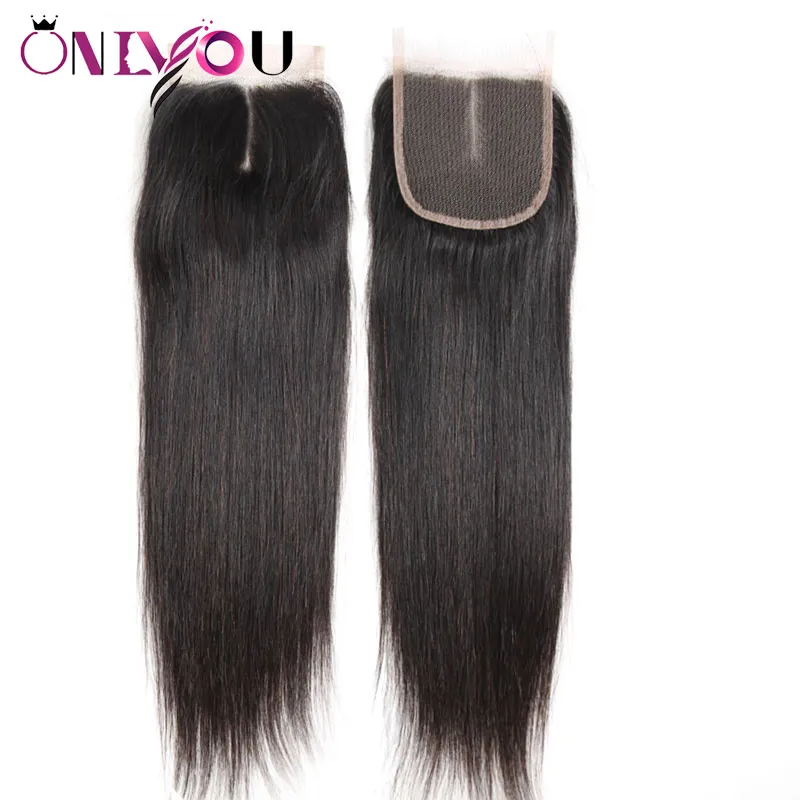 Cheveux vierges brésiliens Fermeture en dentelle droite 4x4 Partie centrale gratuite Extensions de cheveux humains indiens bruts Fermeture supérieure Silky Straight Weaves Bundles