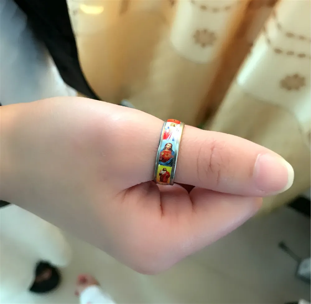 Religiösa smycken Helige Jesus Kristus Emalj Ring i rostfritt stål Unisex fingerring kristna katolska julklappar