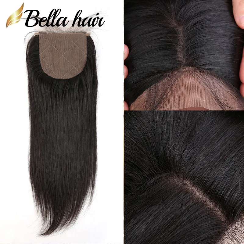 Fermeture de base en soie 4x4 Silky Straight Brésilien Malaisien Péruvien Indien Vierge Cheveux Humains Couleur Naturelle Extensions de Cheveux BellaHair